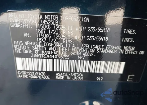 2017 Toyota Rav4 Limited from USA, damaged, VIN JTMYFREV4HD098755